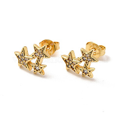 Rack Plating Brass Micro Pave Clear Cubic Zirconia 3 Star Stud Earrings&nbsp;EJEW-F301-21