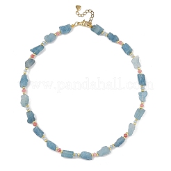 Raw Rough Natural Aquamarine & Dyed Faceted Rondelle Malaysia Jade Beaded Necklaces for Women&nbsp;NJEW-JN06487