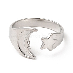 Non-Tarnish 304 Stainless Steel Star & Moon Open Cuff Ring for Women&nbsp;RJEW-E063-07P