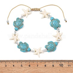 Adjustable Dyed Synthetic Turquoise & Non-magnetic Synthetic Hematite Beads Braided Beads Bracelets for Women Men&nbsp;BJEW-JB13778-01