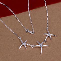 Popular Silver Color Plated Brass Three Starfish Pendant Necklaces For Women&nbsp;NJEW-BB12778