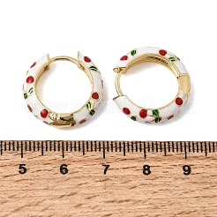 Cherry Pattern Brass Enamel Hoop Earrings&nbsp;EJEW-G471-01G-01