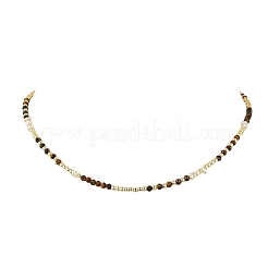 Natural Tiger Eye Faceted Round & Round Electroplate Synthetic Non-magnetic Hematite & Natural Pearl Beaded Necklaces&nbsp;NJEW-JN06549-01