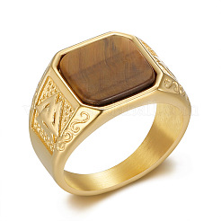 304 Stainless Steel with Natural Tiger Eye Finger Rings&nbsp;FS-WG06E27-04