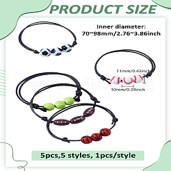 5Pcs 5 Styles Sport Theme Plastic Round Beaded Bracelet with Wax Rope&nbsp;BJEW-LP0002-77