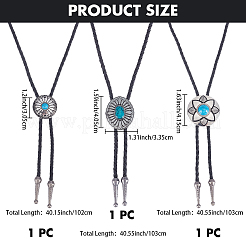 3Pcs 3 Styles Alloy Pave Resin Imitation Gemstone Flower Oval Pendant Bolo Tie Lariat Necklaces&nbsp;NJEW-CL0001-08
