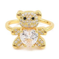 Rack Plating Brass Micro Pave Cubic Zirconia Open Cuff Rings for Women&nbsp;RJEW-S392-02G-B