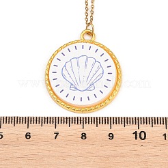Ocean Theme Alloy Acrylic Shell Shape Pendant 201 Stainless Steel Cable Chain Necklaces for Women&nbsp;NJEW-F369-01C