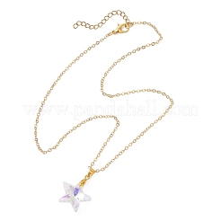 4Pcs 4 Styles Clear AB Glass Wing Flower Star Shell Shape Pendant Brass Cable Chain Necklaces for Women&nbsp;NJEW-JN05745