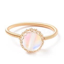 5Pcs 5 Style Natural & Synthetic Mixed Stone Round Ball Braided Finger Rings&nbsp;RJEW-TA00039