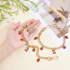 2Pcs Alloy Red Enamel Strawberry Cherry Pendant Iron Twisted Chain Bag Decorative Chains&nbsp;HJEW-BBC0001-32