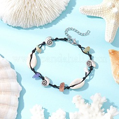 4Pcs Natural & Synthetic Gemstone Chip Beads & Cowrie Shell Beads Braided Bead Bracelets&nbsp;BJEW-JB11834
