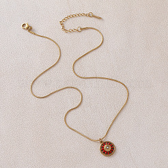 Vintage European Style 304 Stainless Steel Enamel Red Flower Pendant Necklaces for Women&nbsp;WS4572
