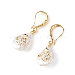 Natural Freshwater Shell & Brass Dangle Earrings&nbsp;EJEW-JE07443-02