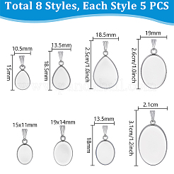 40Pcs 8 Styles 304 Stainless Steel Pendant Cabochon Settings&nbsp;STAS-PH0007-18