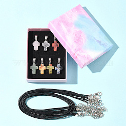 DIY Natural & Synthetic Gemstone Cross Pendant & Waxed Cord Pendant Necklace Making Kits&nbsp;DIY-FS0008-46