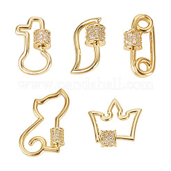 Brass Micro Pave Clear Cubic Zirconia Screw Carabiner Lock Charms&nbsp;KK-TA0002-47A