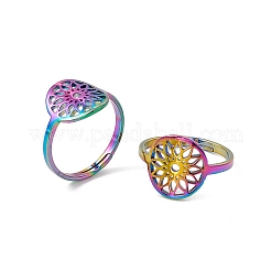 Ion Plating(IP) 201 Stainless Steel Flower Adjustable Ring for Women&nbsp;RJEW-C045-01M