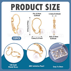 10Pcs Round Brass & ABS Imitation Pearl Leverback Earring Findings&nbsp;KK-TADJ0001-17