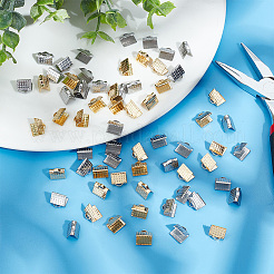80Pcs 2 Colors 304 Stainless Steel Ribbon Crimp Ends&nbsp;STAS-UN0056-56
