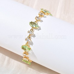 Horse Eye Brass Glass & Cubic Zirconia Link Bracelets&nbsp;BJEW-D378-02G