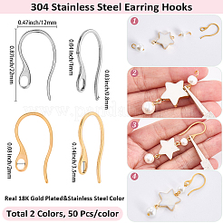 100Pcs 2 Colors 304 Stainless Steel Earring Hooks&nbsp;STAS-SC0010-48
