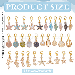31Pcs Ocean Theme Mixed Shapes Alloy Pendant Decorations&nbsp;HJEW-ME00064