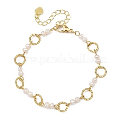 Brass Open Jump Rings & Potato Natural Cultured Freshwater Pearl Link Bracelets for Women&nbsp;BJEW-JB14114