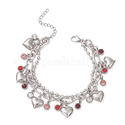 Heart 304 Stainless Steel Figaro & Ball Chains Double Layers Bracelets&nbsp;BJEW-JB13177-01