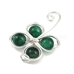 Copper Wire Wrapped Natural Emerald Shamrock Pendants&nbsp;PALLOY-JF02945-03