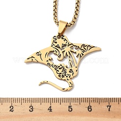 201 Stainless Steel Stingray Hollow Fish Pendant Necklaces&nbsp;NJEW-H065-29G