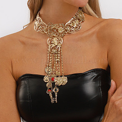 Ethnic Alloy Resin Filigree Flower Geometric Key Tassel Pendant Necklaces for Women&nbsp;WG2659D-01