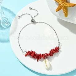 Natural Shell Charms Slider Bracelet&nbsp;BJEW-TA00365-01