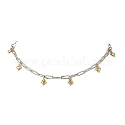 Duo Tone 304 Stainless Steel Tiny Heart Tassel Paperclip Chain Necklaces for Women&nbsp;NJEW-JN06598