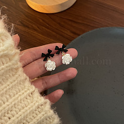 Flower with Bowknot Alloy Resin Dangle Stud Earrings&nbsp;FS-WG70D25-01