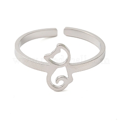 Non-Tarnish Hollow Cat 304 Stainless Steel Open Cuff Rings for Women&nbsp;RJEW-N048-07P