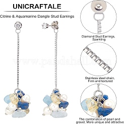 1 Pairs Natural Mixed Gemstone Chips & Pearl & Cubic Zirconia Cluster Dangle Stud Earrings&nbsp;EJEW-UN0002-26