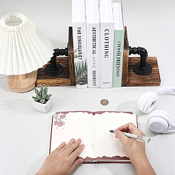 Wood Bookends with Realistic Industrial Pipe&nbsp;DIY-WR0005-45