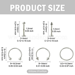 40Pcs 20 Styles 316L Surgical Stainless Steel & 316 Surgical Stainless Steel Hoop Nose Rings & Labrets&nbsp;AJEW-CJ0001-73