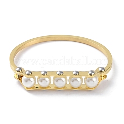 PVD Vacuum Plating 304 Stainless Steel White Round Plastic Beaded Bangles&nbsp;BJEW-G700-09G