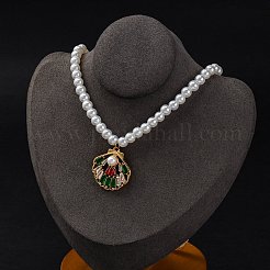 PVD Vacuum Plating 304 Stainless Steel Colorful Cubic Zirconia Shell Shape Pendant Necklaces&nbsp;STAS-Z114-22G