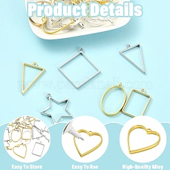 20Pcs 10 Styles Rack Plating Alloy Open Back Bezel Pendants&nbsp;FIND-YW0008-71