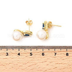 Teardrop with Round Brass Micro Pave Cubic Zirconia Stud Earrings&nbsp;EJEW-C154-06G