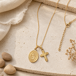 304 Stainless Steel Religion Virgin Cross Pendant Necklaces for Women&nbsp;EU5025