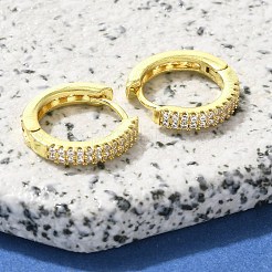 Brass Clear Cubic Zirconia Hoop Earrings&nbsp;EJEW-M047-19G