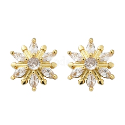 Flower Brass Micro Pave Clear Cubic Zirconia Stud Earrings&nbsp;EJEW-U064-03C-G