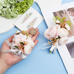 2Pcs 2 Style Silk Cloth Rose Flower Boutonniere Brooch & Wrist Corsage&nbsp;AJEW-CP0001-52