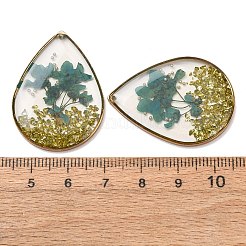 Brass & Transparent Epoxy Resin & Dried Flower Pendants&nbsp;RESI-G133-04G-02