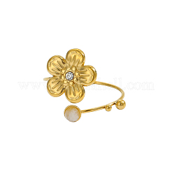 304 Stainless Steel & Nstural Gemstone & Cubic Zirconia Cuff Rings for Women&nbsp;STAS-OY012-52G