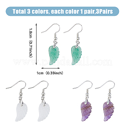 3 Pairs 3 Styles Natural Mixed Gemstone Wings Dangle Earrings with Brass Pins for Women&nbsp;EJEW-FI0003-19